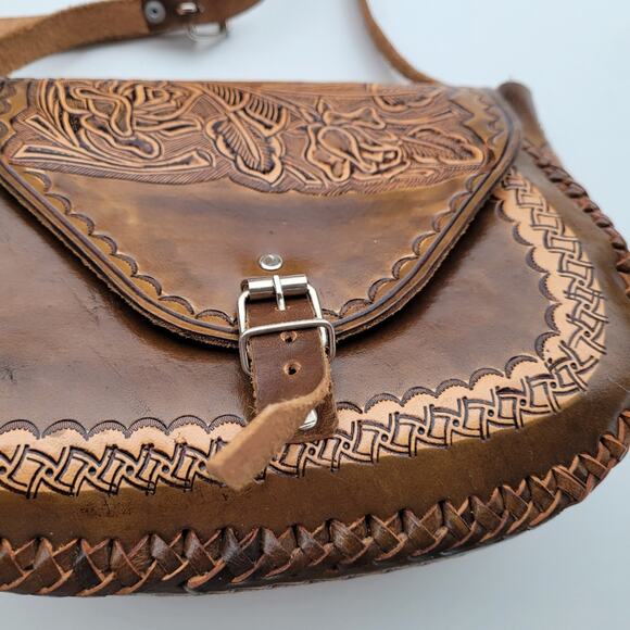 Hand Tooled Leather Floral Botanical Shoulder Bag Purse - Picture 4 of 7